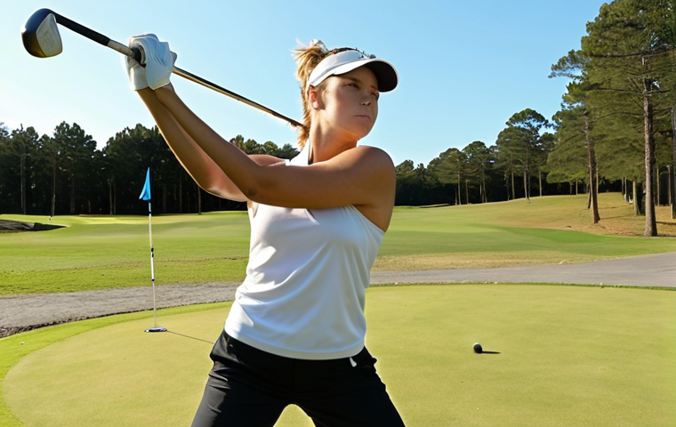 **

Dynamic stretching before golf: A golfer performing arm circles and torso twists on the driving range, sunny day, athletic build, focused expression.

**